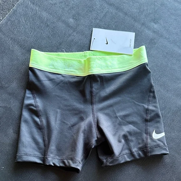 Nike - KIDS Black Shorts with Neon Green Waistband - NWT - Picture 1 of 3